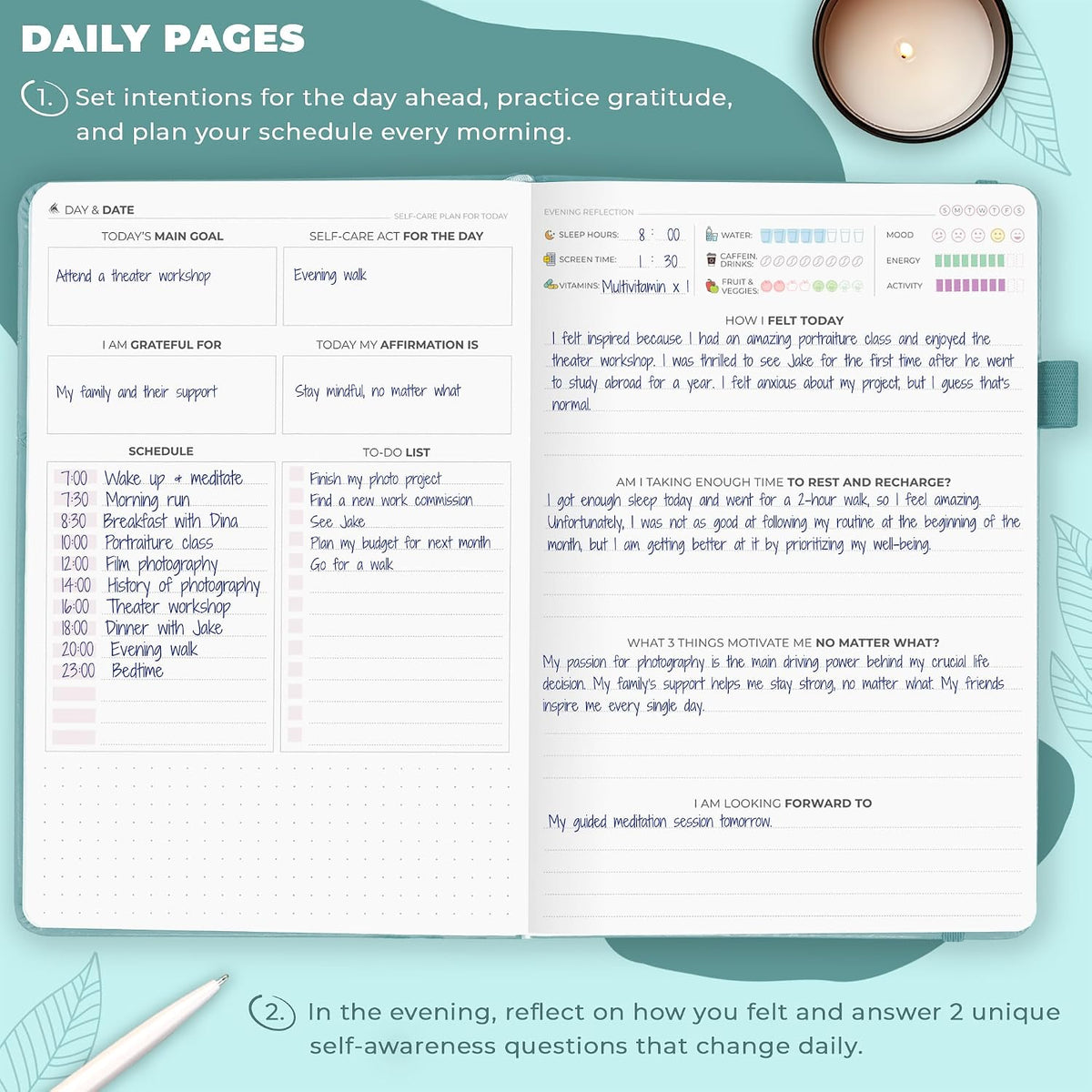 Clever Fox Self-Care Journal for Women, Daily Planner 5.8x8.3 Mystic blue