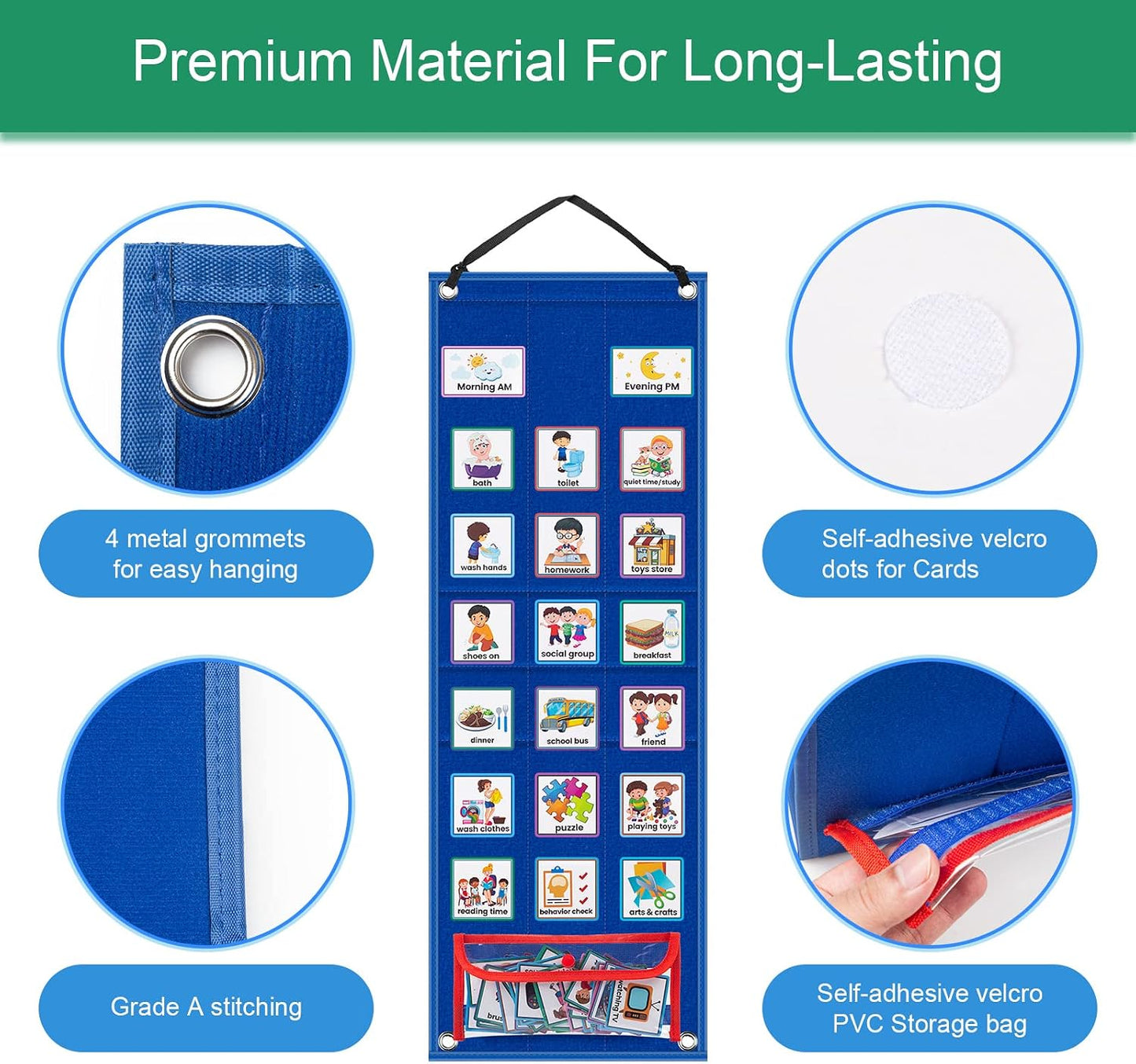 KIKIGOAL Kids Visual Schedule Calendar Chart, 2 in 1 Autism Daily Chore Routine Chart with 96 Cards Autism Learning Materials Bedtime Routine for Toddlers Home School