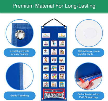KIKIGOAL Kids Visual Schedule Calendar Chart, 2 in 1 Autism Daily Chore Routine Chart with 96 Cards Autism Learning Materials Bedtime Routine for Toddlers Home School