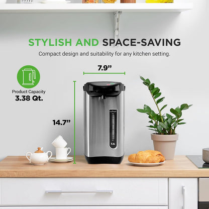 NutriChef 5.2 Qt Electric Water Kettle, Portable, Quick Heating, 5 Liter Digital Kettle with 5 Temperature Settings, Safety Lock, Stainless Steel, 3 Dispensing Options, 8.46" x 11.2" x 16.5"