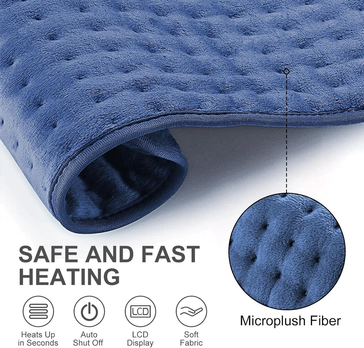 Heat Pad for Back Pain Relief Electric Heating Pads with 6 Temperatures Soft Detachable Heat Pad for Man Women (Gray)