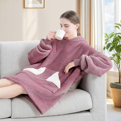 Wearable Blanket Hoodie, Oversized Sherpa Fleece Sweatshirt Blanket with Giant Hood Pocket and Sleeves for Adult, Warm & Cozy Grey Blanket Gifts for Women