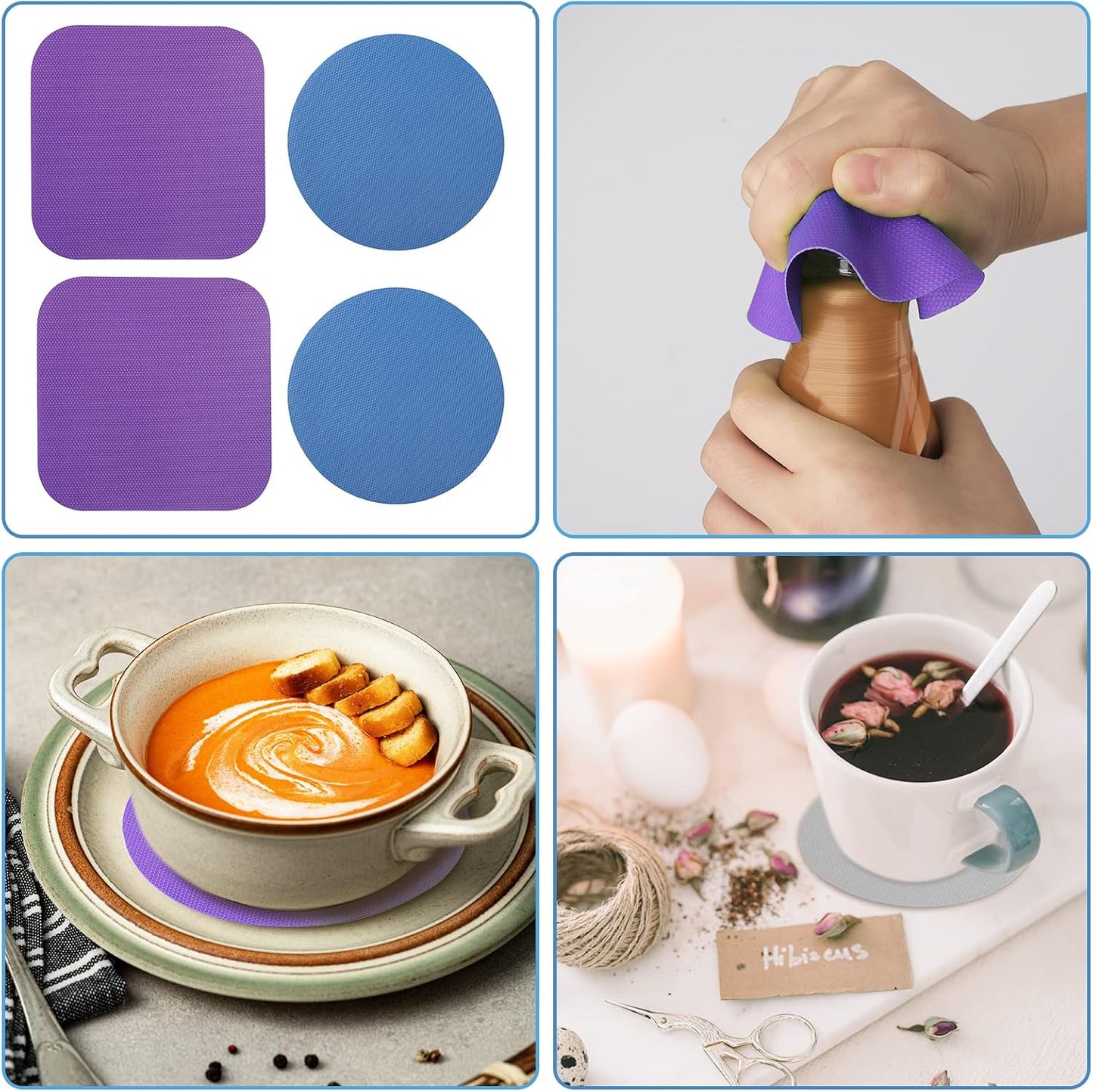 LUTER 4pcs Jar Opener Gripper Pad for Seniors with Weak Hands, Rubber | Multi-function Silicone Bottle Opener Lid Cap Rubber Gripper Pads Kitchen Coasters Gadgets, Light Blue, Green