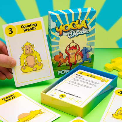 Yoga Cards for Kids, Age 5+, 44 Fun Animal Poses & Breathing Exercise Game