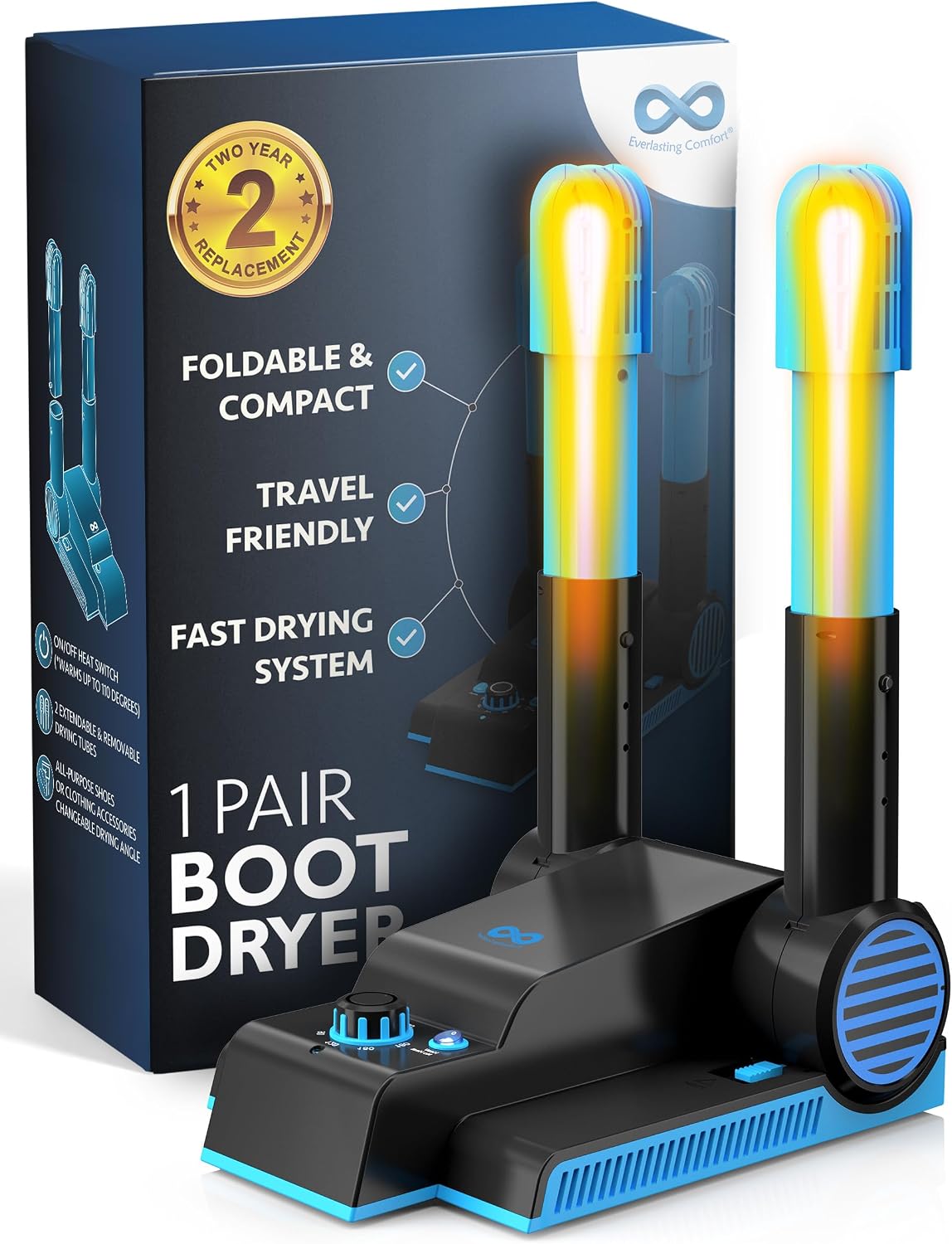 Everlasting Comfort Boot Dryer for Work Boots, Quiet Shoe Dryer, Standard | Portable Shoe Dryer, Compact Design, For Boots, Sneakers, Gloves & Winter Gear, Shoe Warmer, Glove Dryer, Everyday Use