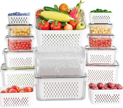 KEMETHY 10 Pack Fruit Storage Containers for Fridge with Removable Colanders - Food Storage Containers with Lids, BPA-Free Produce Containers Keep Fruits, Vegetables, Berry, Meat Fresh Longer