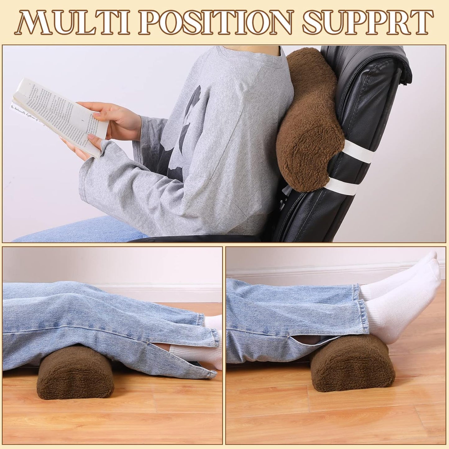 Sintuff Recliner Leg Rest Cushion Sofa Footrest Pillow with Cover Half Moon Bolster Pillow Under Knee Pillow for Sleeping On Back Alleviating Pain, 19.7 x 8 x 3.5 Inch (Coffee)