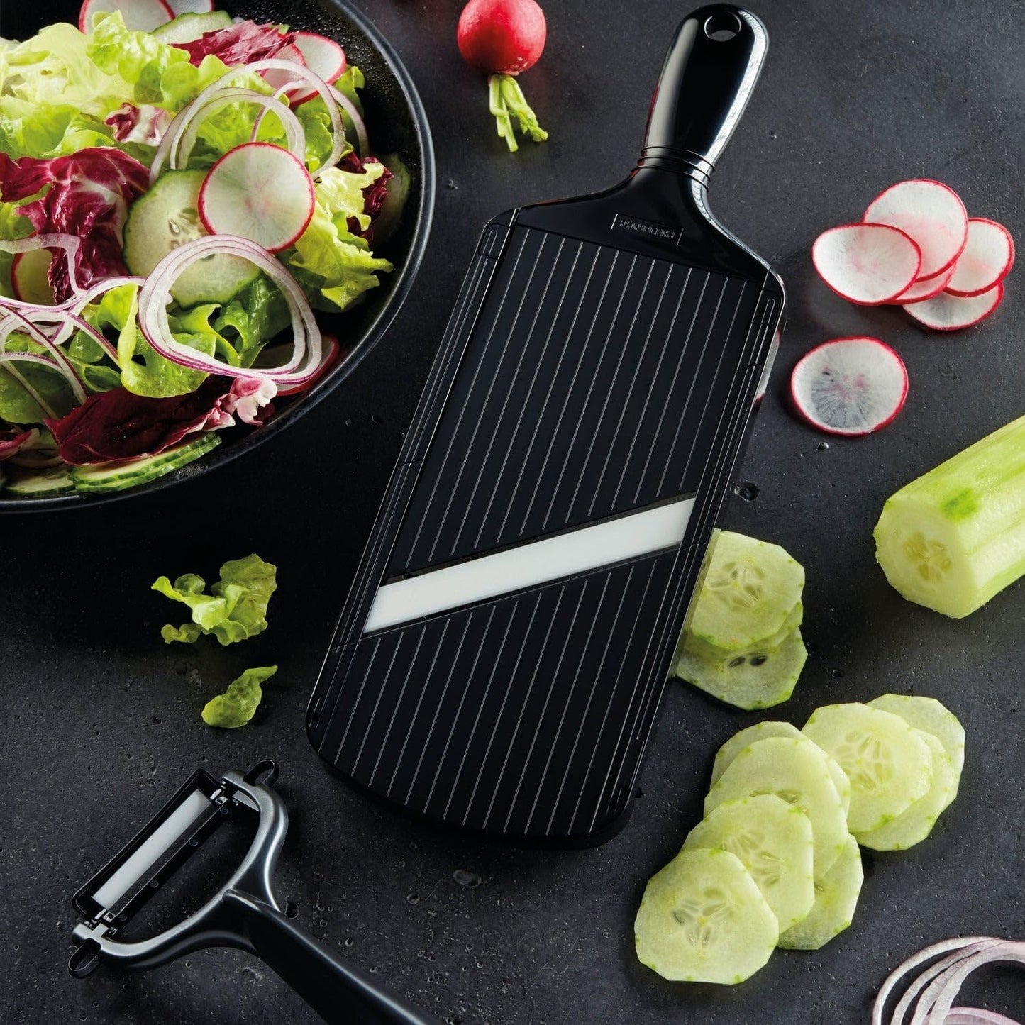 Kyocera Advanced Ceramic Adjustable Mandoline Vegetable Slicer w/ Handguard-Red 11" x 4" | KYOCERA Adjustable Mandoline Slicer: Ultra-Sharp Ceramic Blade with 4 Thickness Settings for Precision Vegetable Slicing