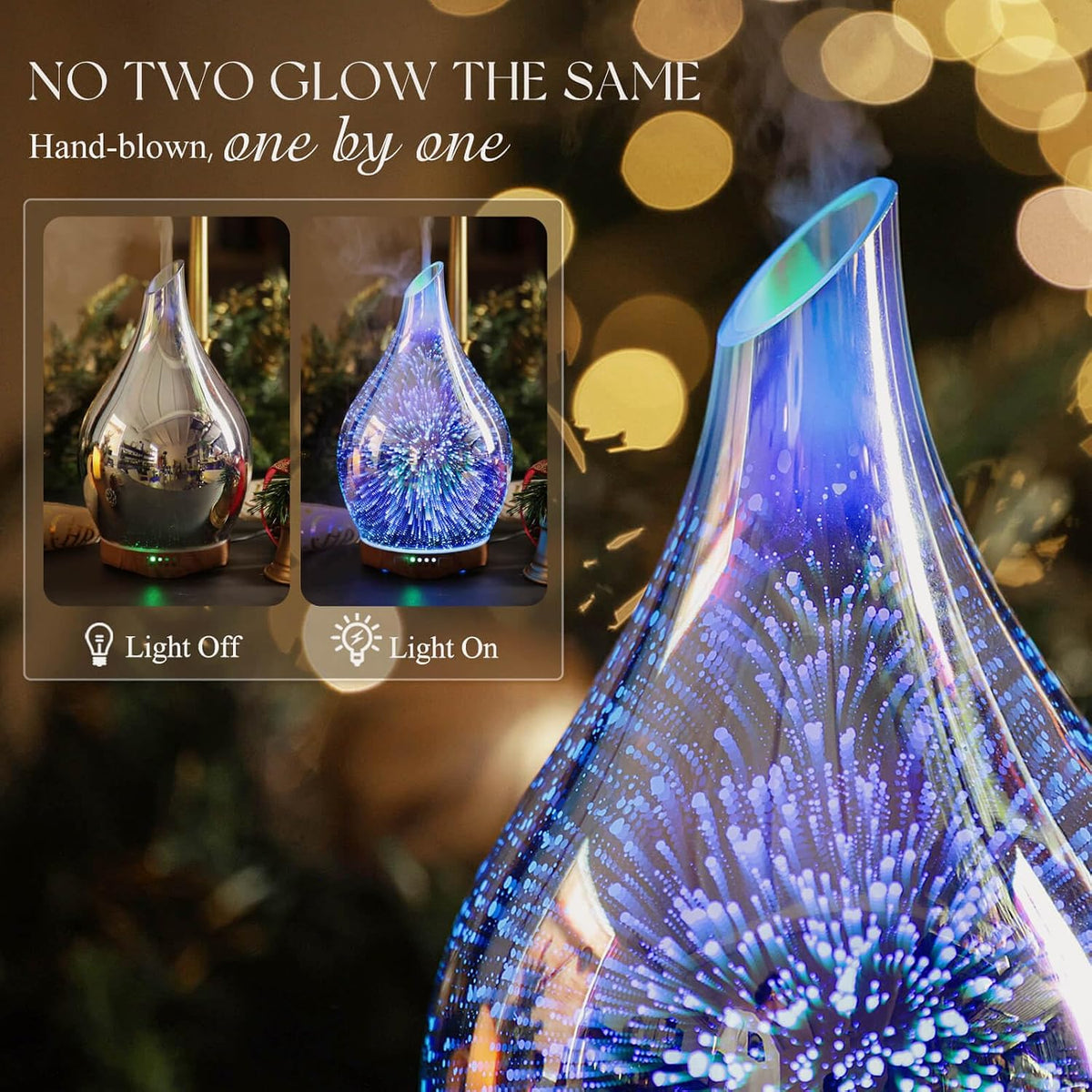 Porseme 280ml Remote Essential Oil Diffuser 3D Glass Ultrasonic Mist 7H