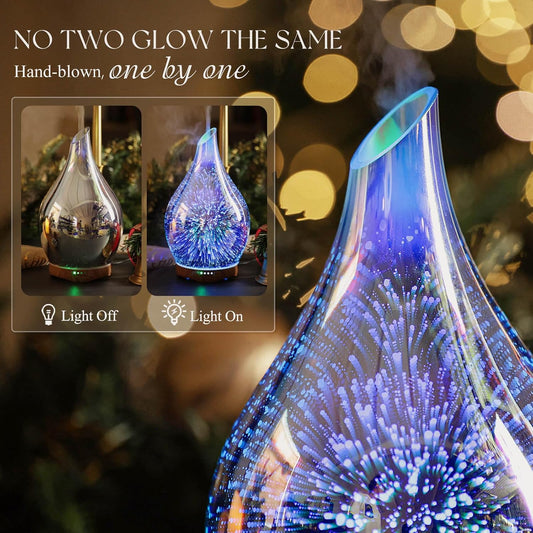 Porseme 280ml Remote Essential Oil Diffuser 3D Glass Ultrasonic Mist 7H