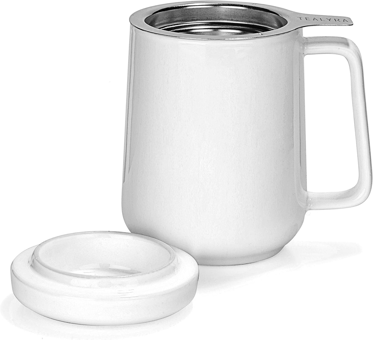 Tealyra - Peak Ceramic Red Tea Cup Infuser - 19-ounce - Large Tea High-Fired Ceramic Mug with Lid and Stainless Steel Infuser - Tea-For-One Perfect Set for Office and Home Uses - 580 milliliter