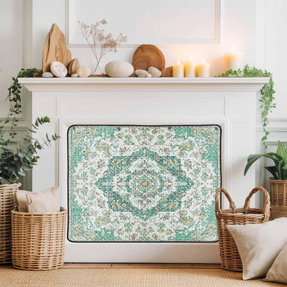 Magnetic Fireplace Cover Grey Medieval Flowers Fireplace Screen Decorative Retro Bohemian Pattern Insulation Fireplace Blocker Save Energy Fireplace Draft Stopper Covers for Living Room 39x32 Inch