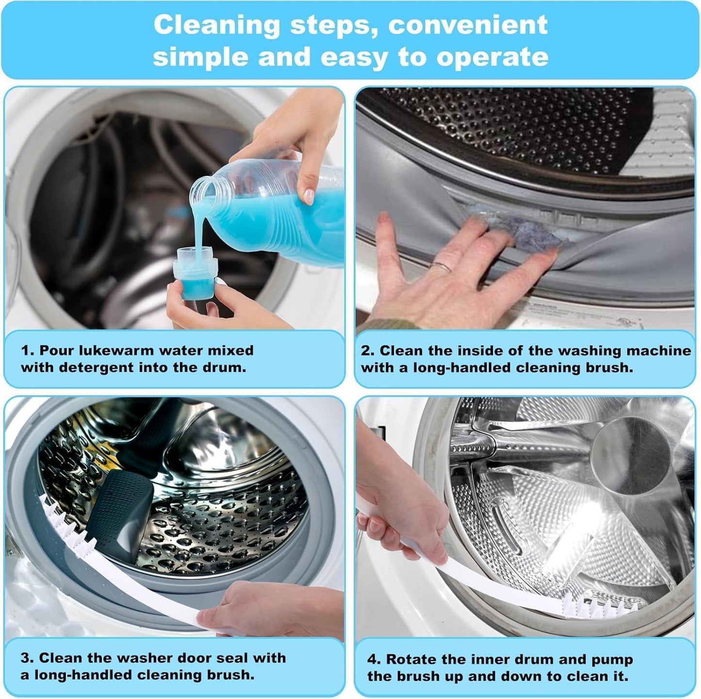 8-Piece Washing Machine Cleaning Brush Set | Dryer Vent Cleaner Kit, Front Load Washer Gasket Cleaner Brush, Crevice Gap Brush for Sink, Grout, Tile & Bathroom