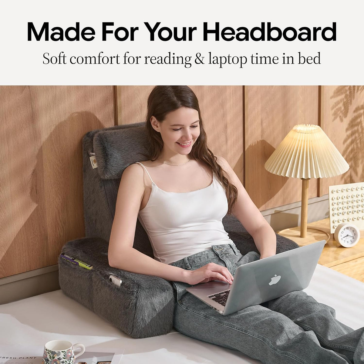 22" X-Large Reading Pillow for Bed Sitting Up with Sturdy Armrests & Supportive 60° Ergonomic Backrest Design for Reading, Gaming, TV & Relaxation