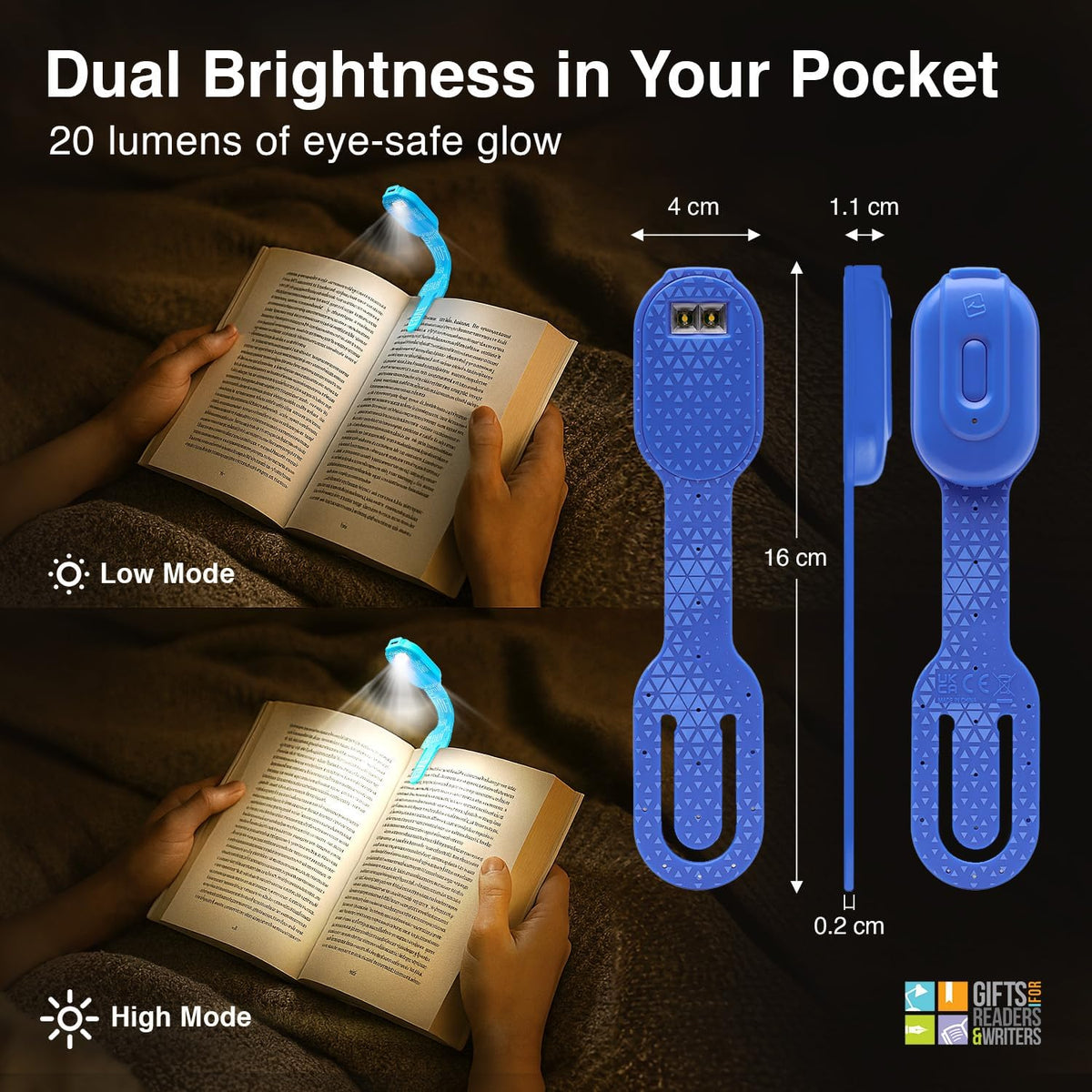 Gifts for Readers & Writers Rechargeable Book Light for Kids, Clip On Reading Light for Bed, 2in1 Flexilight Pals & Bookmark, 12 Hours of Light Once Charged, Includes USB Cable & 2 LED Lights, Dog