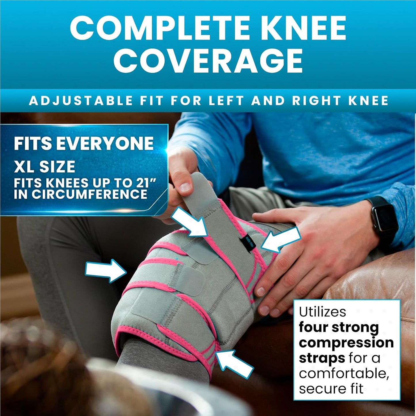 Vive Knee Ice Pack Wrap - Cold/Hot Gel Compression Brace for Pain Relief | Strap for Arthritis Pain, Tendonitis, ACL, Athletic Injury, Osteoarthritis, Women, Men, Running, Meniscus, Patella, Surgery