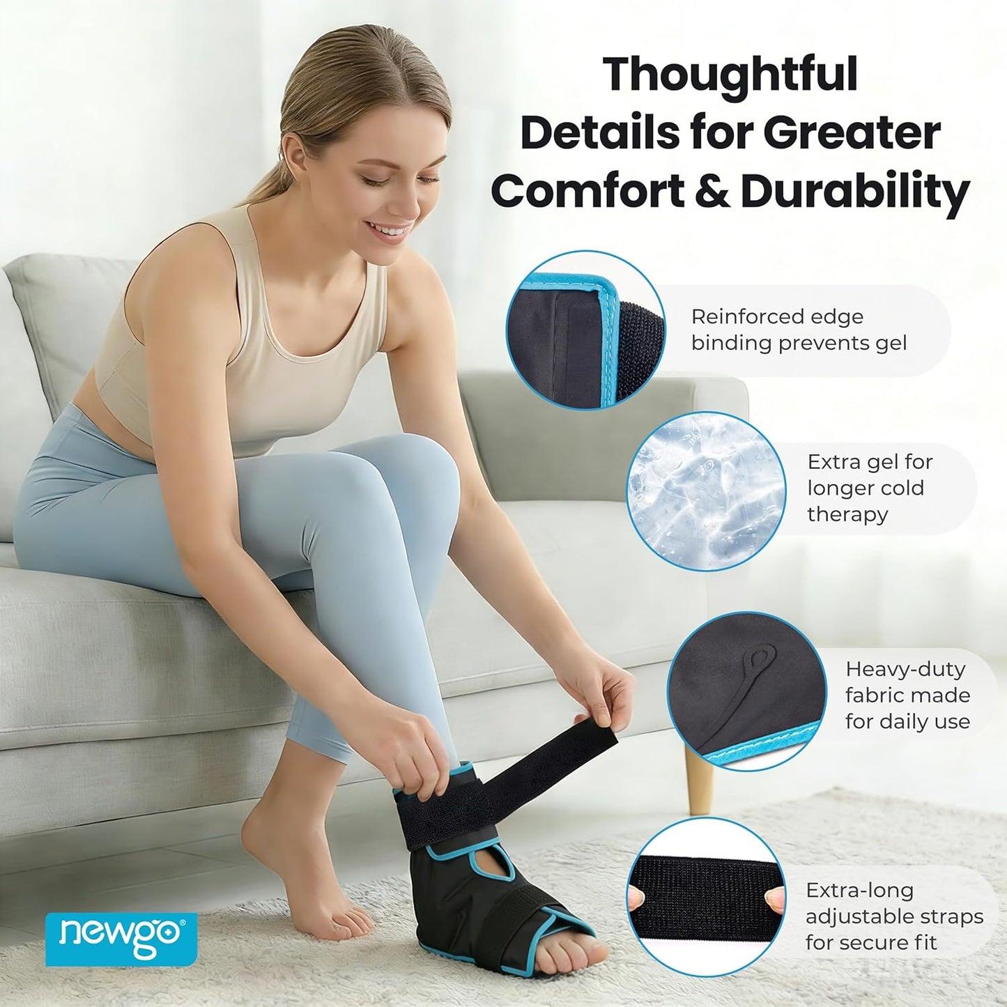 NEWGO Foot Ice Pack Wrap – Cold Compression for Plantar Fasciitis, Black | 360° Full Coverage Gel Ice Boot, Reusable For Heel & Ankle Pain, Swelling, Achilles Tendonitis, Sprains