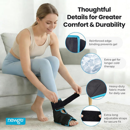 NEWGO Foot Ice Pack Wrap – Cold Compression for Plantar Fasciitis, Black | 360° Full Coverage Gel Ice Boot, Reusable For Heel & Ankle Pain, Swelling, Achilles Tendonitis, Sprains