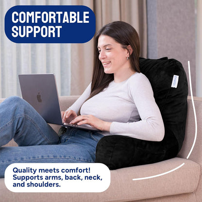 Reading Pillow for Bed with Arms Pockets for Adults, Large Grey | Bed Pillow for Sitting Up for Nursing, Breast Feeding, Bedrest or Relief from GERD or Heartburn; Removable, Washable Cover