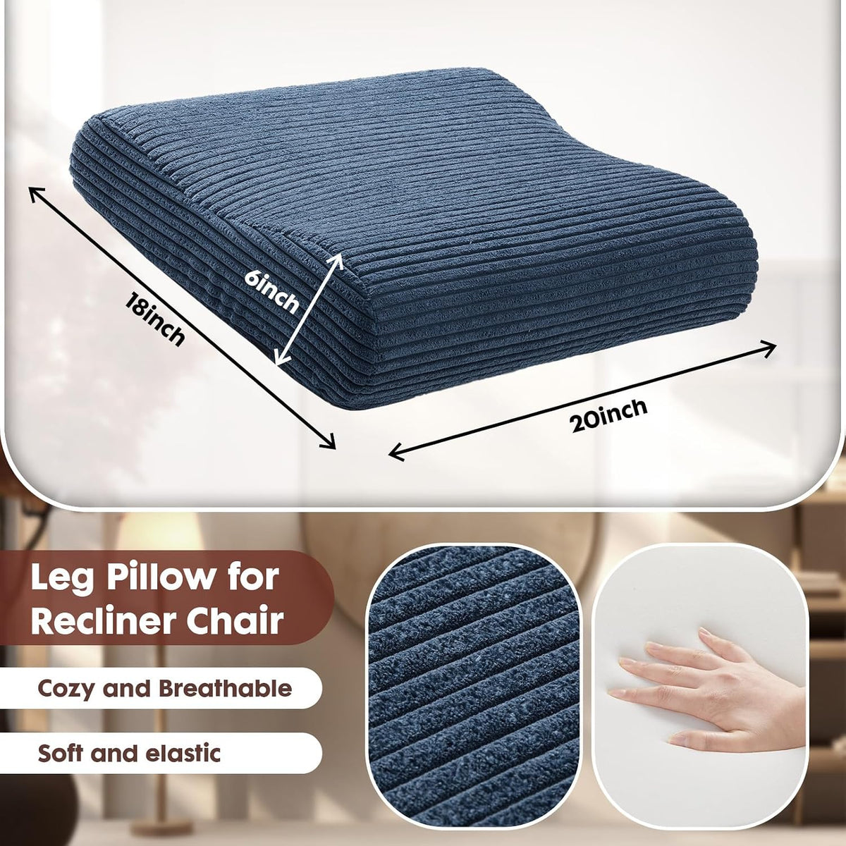 B Shape Corduroy Recliner Foot Pillow, Foam Extra Large Foot Rest Cushion with Adjustable Straps, Suitable for Bed Chair Sofa Headrest Back Lumbar Leg Support Pillow (Light Brown)