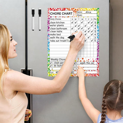 2 Pack Magnetic Chore Chart for Kids 12" x 9" Confetti Dry Erase Reward Chore Charts Weekly Behavior Responsibility Chores Board for Teens Adults Fridge Family Task Organization Home Rewards