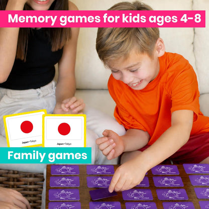 Menique Explore the World Memory Matching Game – Geography Game with 100 Photo Cards, 50 Countries, Flags & Landmarks – Travel Card Game with Educational Booklet, Ages 3+