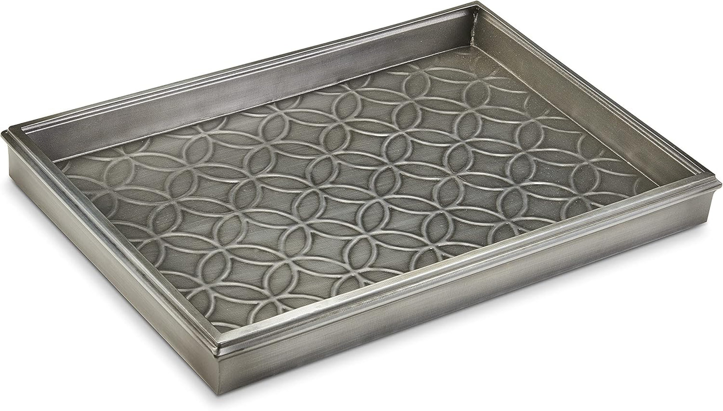 Good Directions 20″ x 14″ Decorative Squares Design Metal Boot Tray – Galvanized Steel with Copper Finish, Multi-Purpose Shoe, Plant & Pet Bowl Tray