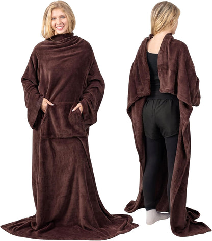 PAVILIA Blanket with Sleeves for Adult Women Men, Soft Warm Wearable Blanket Fleece Wrap Throw, Robe Blanket Gift