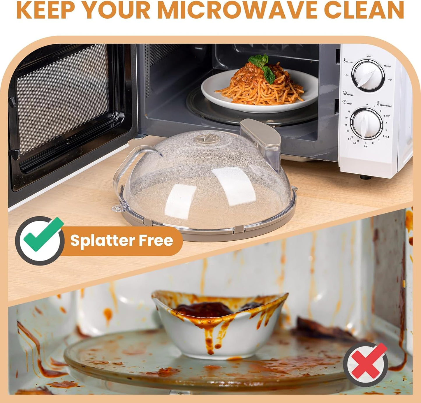 Microwave Splatter Cover with Water Steamer, Integrated Handle, 10 Inch | Microwave Food Cover with Water Reservoir to Keep Food Moist, Kitchen Essentials Gadgets, House Warming Gifts New Home