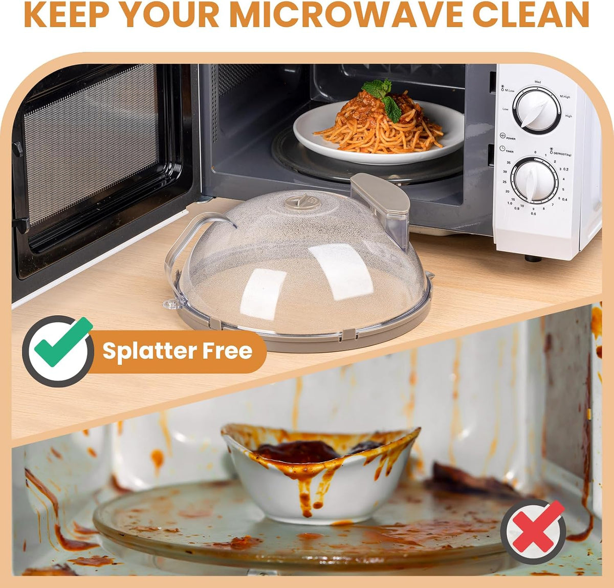 Microwave Splatter Cover with Water Steamer, Integrated Handle, 10 Inch