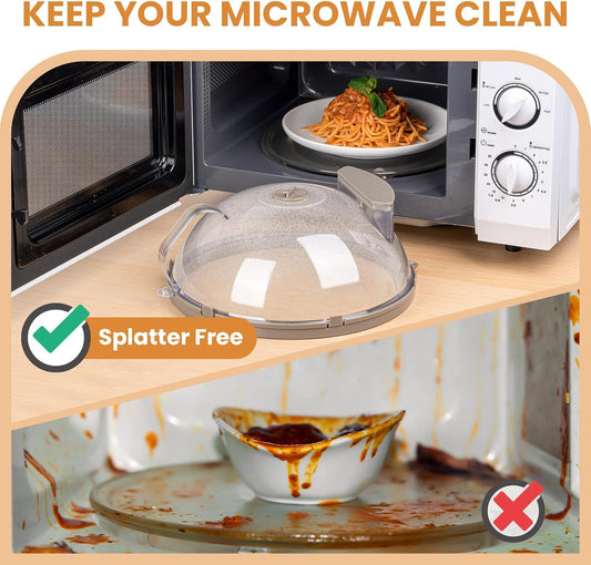 Microwave Splatter Cover with Water Steamer, Integrated Handle, 10 Inch