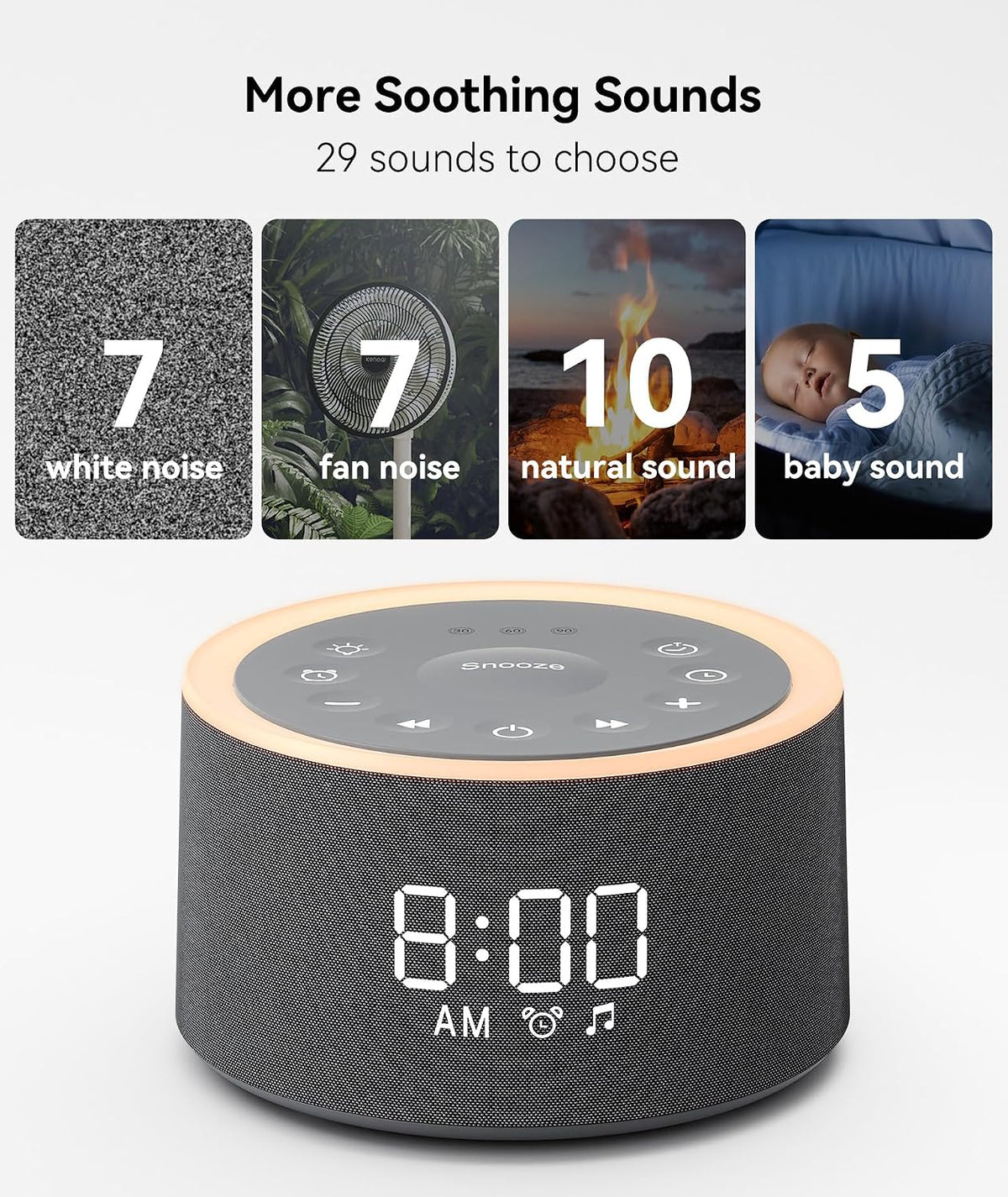 Dreamegg D1+ Sound Machine Alarm Clock, 29 Soothing Sounds with Night Light