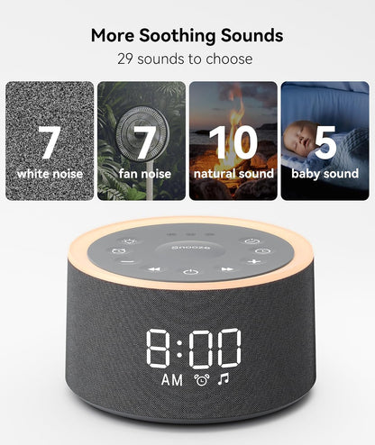 Dreamegg D1+ Sound Machine Alarm Clock, 29 Soothing Sounds with Night Light
