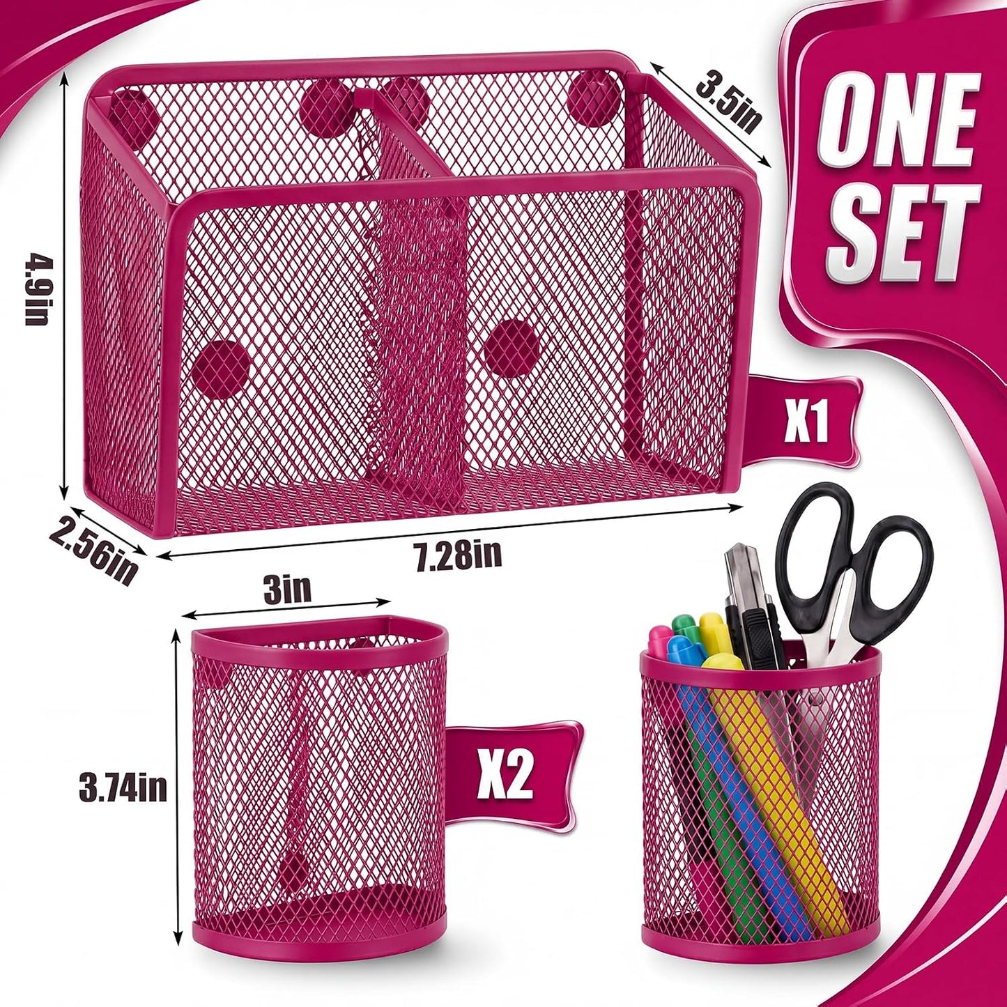 3 Pcs Magnetic Locker Accessories Mesh Metal Pen Holder,Sage Green | Strong Magnets Magnetic Pencil Holder, Mesh Metal Marker Storage Basket Organizer, for Locker Whiteboard Fridge School Office