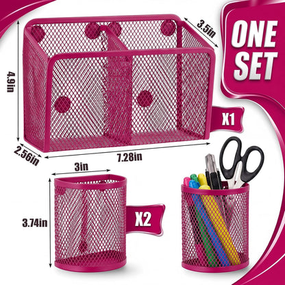 3 Pcs Magnetic Locker Accessories Mesh Metal Pen Holder,Sage Green | Strong Magnets Magnetic Pencil Holder, Mesh Metal Marker Storage Basket Organizer, for Locker Whiteboard Fridge School Office