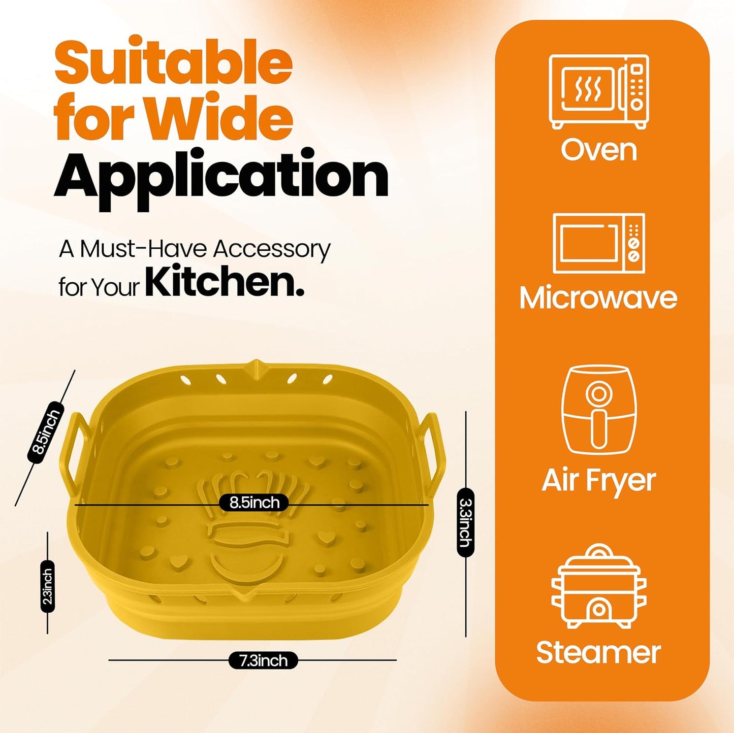 Platinum Silicone Air Fryer Liners Reusable Square-Extra Strong-Easy to Clean Air Fryer basket for Oven Microwave Accessories - BPA Free - Food Safe Pot for 5.8QT to 8 QT - 9 Inch