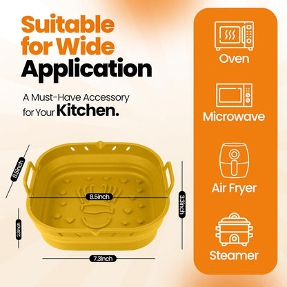 Platinum Silicone Air Fryer Liners Reusable Square-Extra Strong-Easy to Clean Air Fryer basket for Oven Microwave Accessories - BPA Free - Food Safe Pot for 5.8QT to 8 QT - 9 Inch