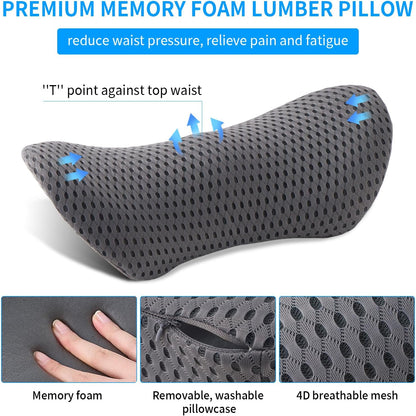 Lumbar Pillow, Memory Foam Lumbar Support Pillow for Office Chair and Car Seat, Ergonomic Streamline Back Pillow for Lower Back Pain Relief, Back Support Pillow for Sitting, Driving, Traveling