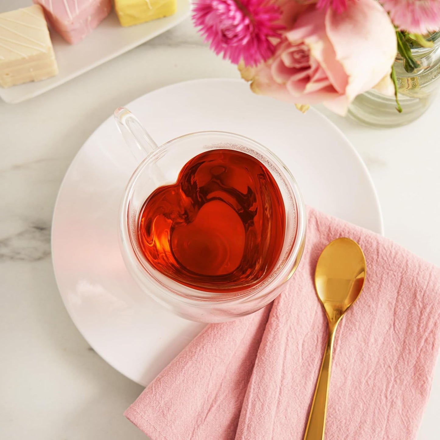 Pinky Up Blake Tea Infuser Mug with Lid, Glass Cups for Loose Leaf or Flowering Teas, Travel Mugs, Home Office, Picnic, Camping, 12 oz Set of 1, Clear
