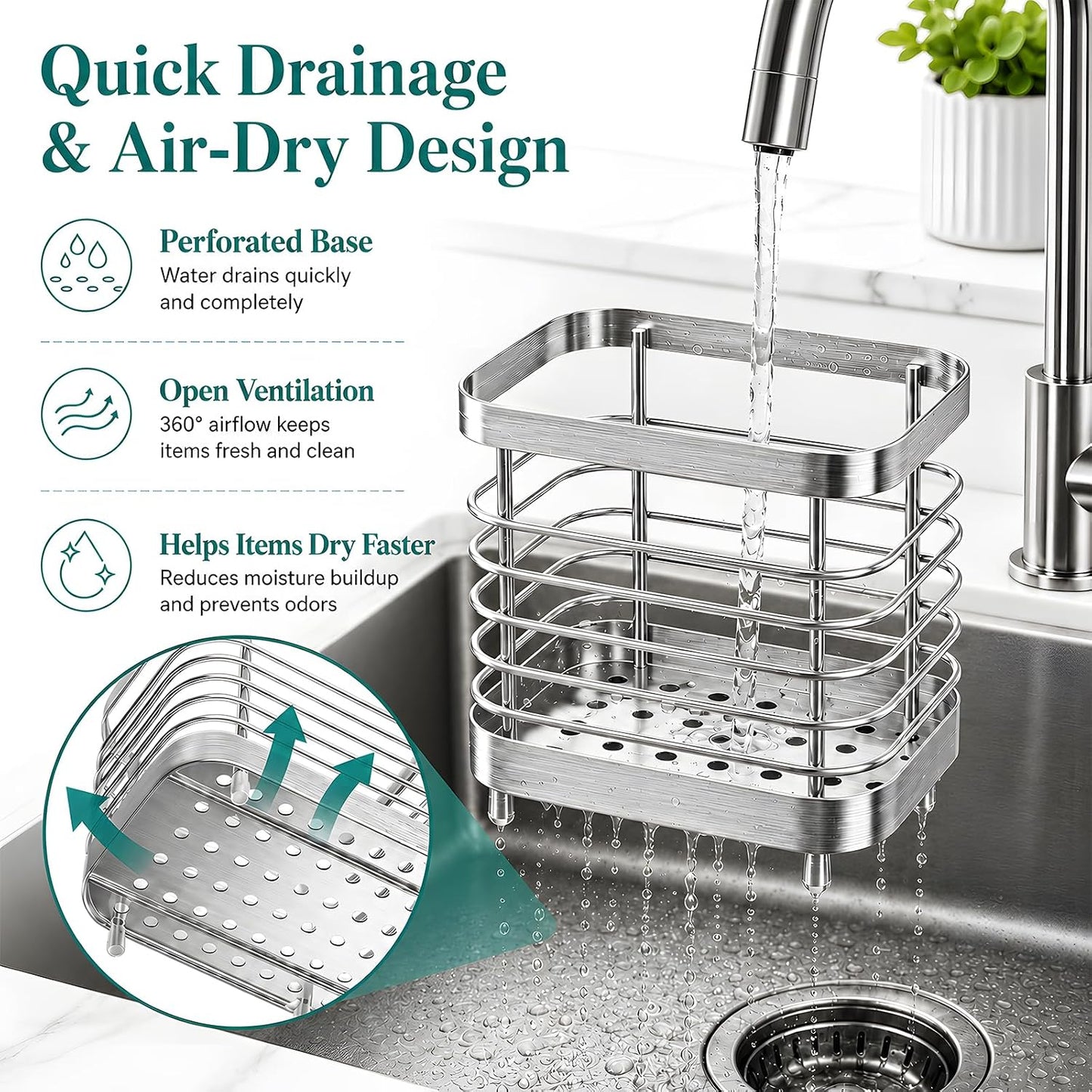 Stainless Steel Electric Toothbrush Holder for Bathroom with Drainage | Anti-Slip Countertop Tooth Brush Holder Caddy Stand, Toothbrush and Toothpaste Organizer, Black Bathroom Accessories Decor