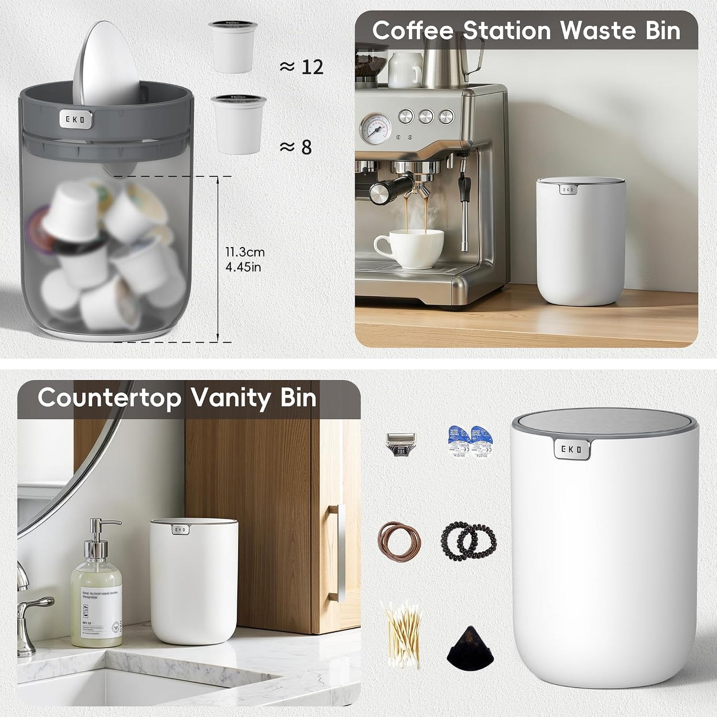 EKO Fandy 0.58 Gal/2.2L Mini Trash Can with Lid, Swing-Top Desktop Trash Can for Bathroom, Countertop, Vanity, Desk or Office, Small Garbage Bin (Blue)