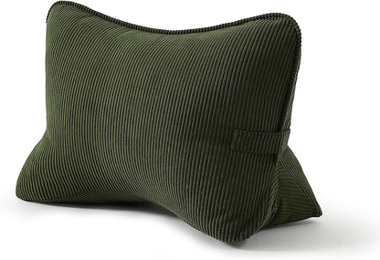 Pat. Pend. Corduroy Lumbar Support Back Pillow for Watching TV, Reading & Gaming, Ergonomic Triangle Support Cushion for Sofa, Armchair & Bed Sitting, Removable Washable Cover, Beige Gray