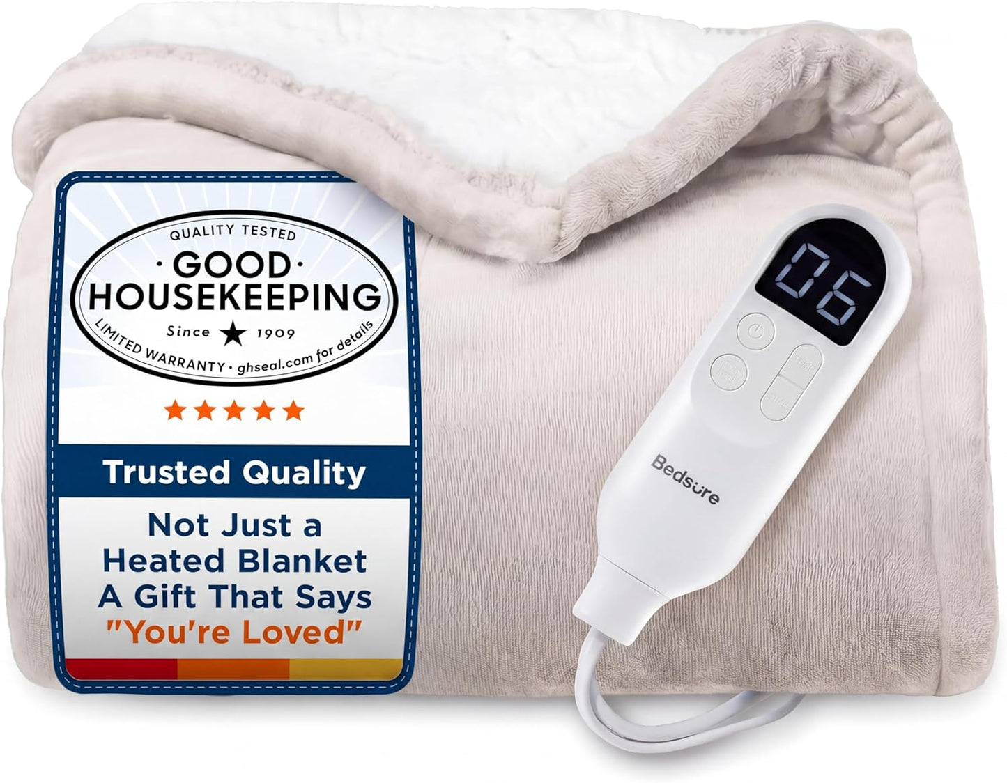 Bedsure Heated Blanket Throw Blanket with Preheat Function - Fast Heating Electric Blanket, Soft Flannel Throw with 6 Time Settings(Up to 10H), 6 Heating Settings, Gifts for Grandma (50"x60", Grey)