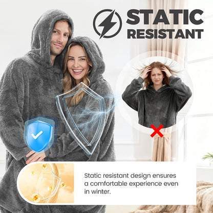PJGGZ Wearable Blanket Hoodie for Women Men, Fleece Warm Comfy Hooded Sweatshirt with Pockets & Sleeves Cozy Gift for Adult