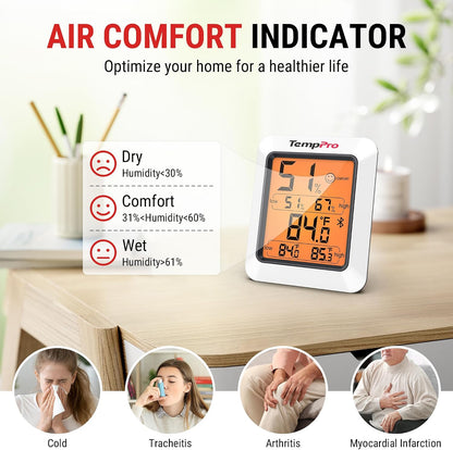 TempPro TP50 Digital Hygrometer Indoor Thermometer Room Thermometer | Humidity Meter Humidity Gauge with Temperature Humidity Monitor for House Office Celler Greenhouse RV (Previously ThermoPro)