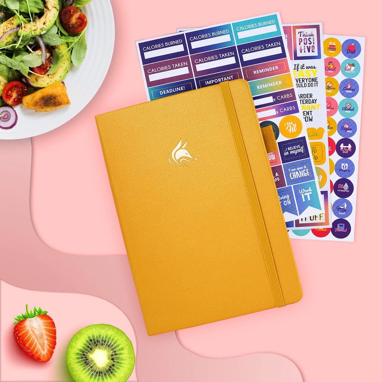 Clever Fox Wellness Planner & Food Journal for Weight Loss, A5 Orange | 5.8"x8.3" nutrition & exercise tracker for women tracking meals, diet & symptom diary, calorie counter notebook, stickers