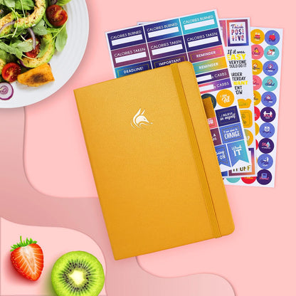 Clever Fox Wellness Planner & Food Journal for Weight Loss, A5 Orange | 5.8"x8.3" nutrition & exercise tracker for women tracking meals, diet & symptom diary, calorie counter notebook, stickers