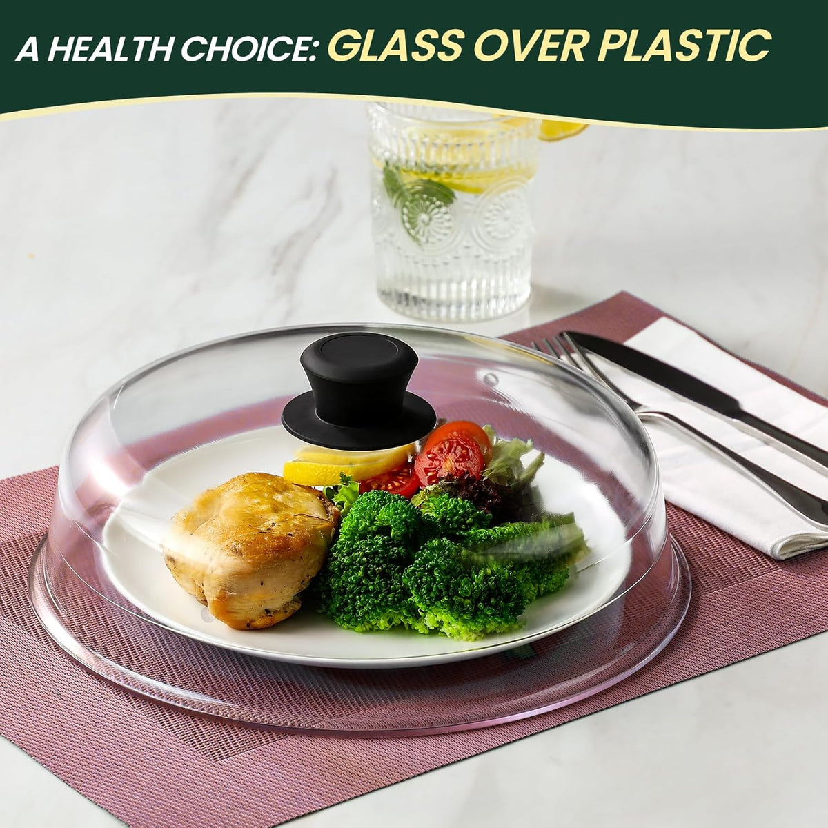 2 in 1, Glass Microwave Splatter Cover for Food & Microwave Place Mat