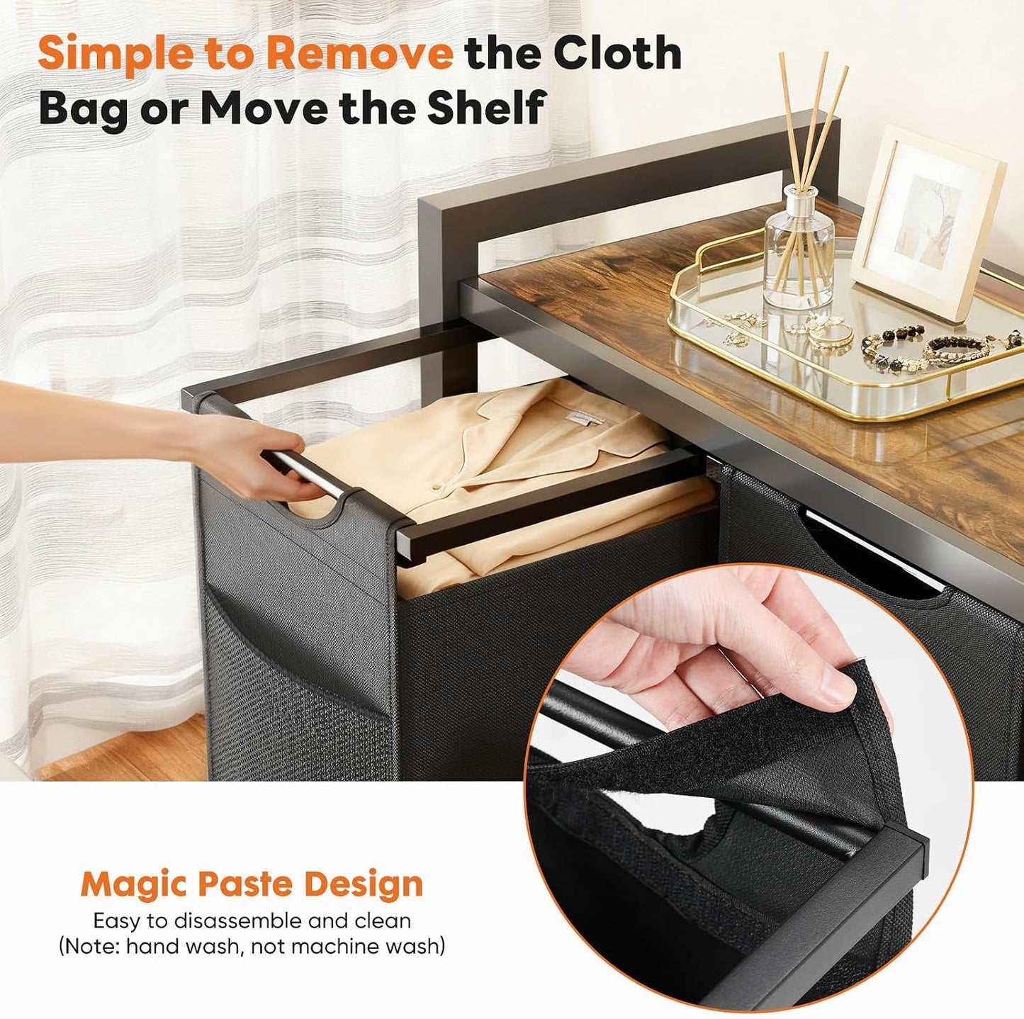 NEWBULIG Laundry Hamper Sorter with Wheels, Rolling Laundry Basket with Shelf & Removable Pull-Out Bag, Dirty Clothes Hamper for Room Organizer, 3 x 10.6 Gal (120L) - Rustic Brown and Black