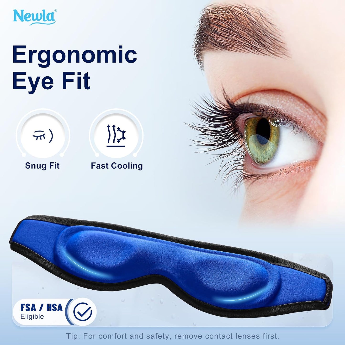 Cooling Gel Eye Mask, Contoured Cold Compress for Eyes, Reusable Cold Eye Mask for Puffy Eyes, Tired Eyes & Eye Strain, Flexible Solid Gel, Eye Care, Adjustable Strap, Fsa Eligible Items Hsa (Black)